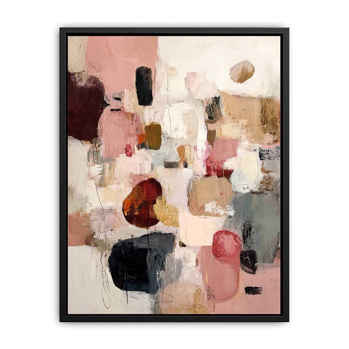 Abstract blush and neutral geometric canvas art for modern living room decor