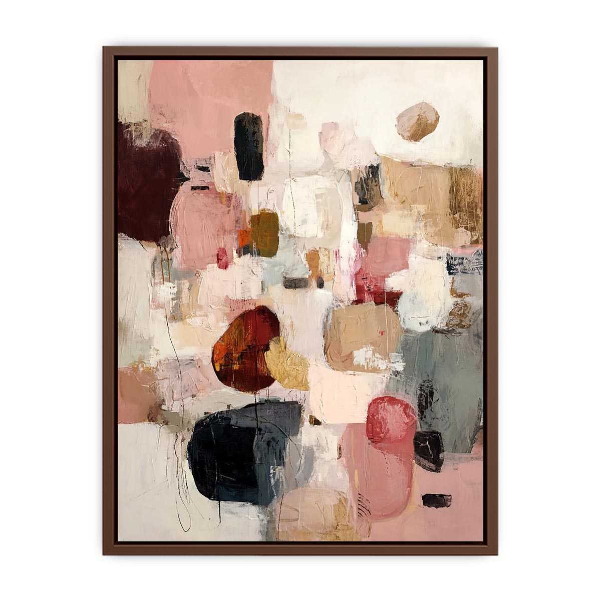 Abstract blush and neutral geometric canvas art for modern living room decor