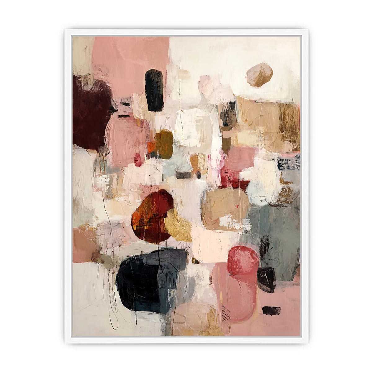 Abstract blush and neutral geometric canvas art for modern living room decor