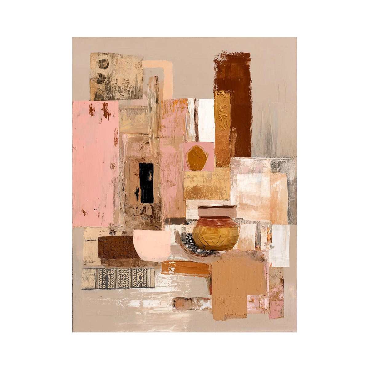 Neutral abstract blocks with warm gold accents canvas art for modern decor