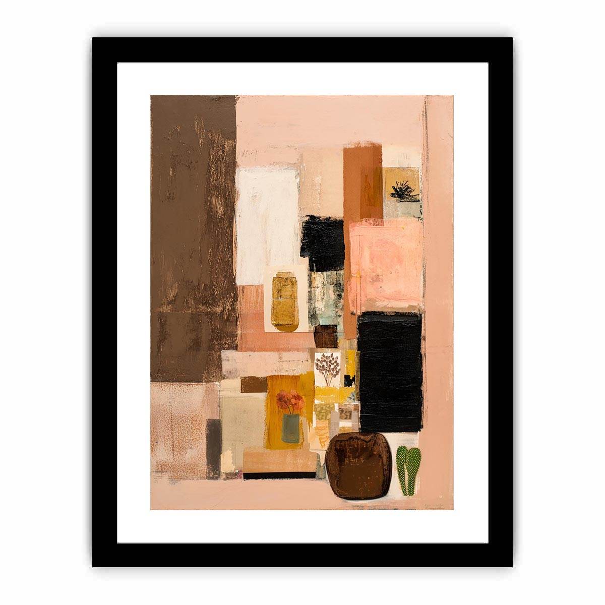 Earthy abstract collage canvas art with still life accents for modern interiors