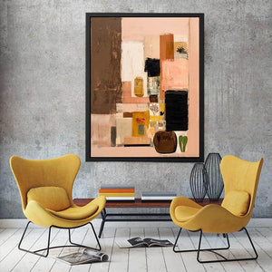 Earthy abstract collage canvas art with still life accents for modern interiors