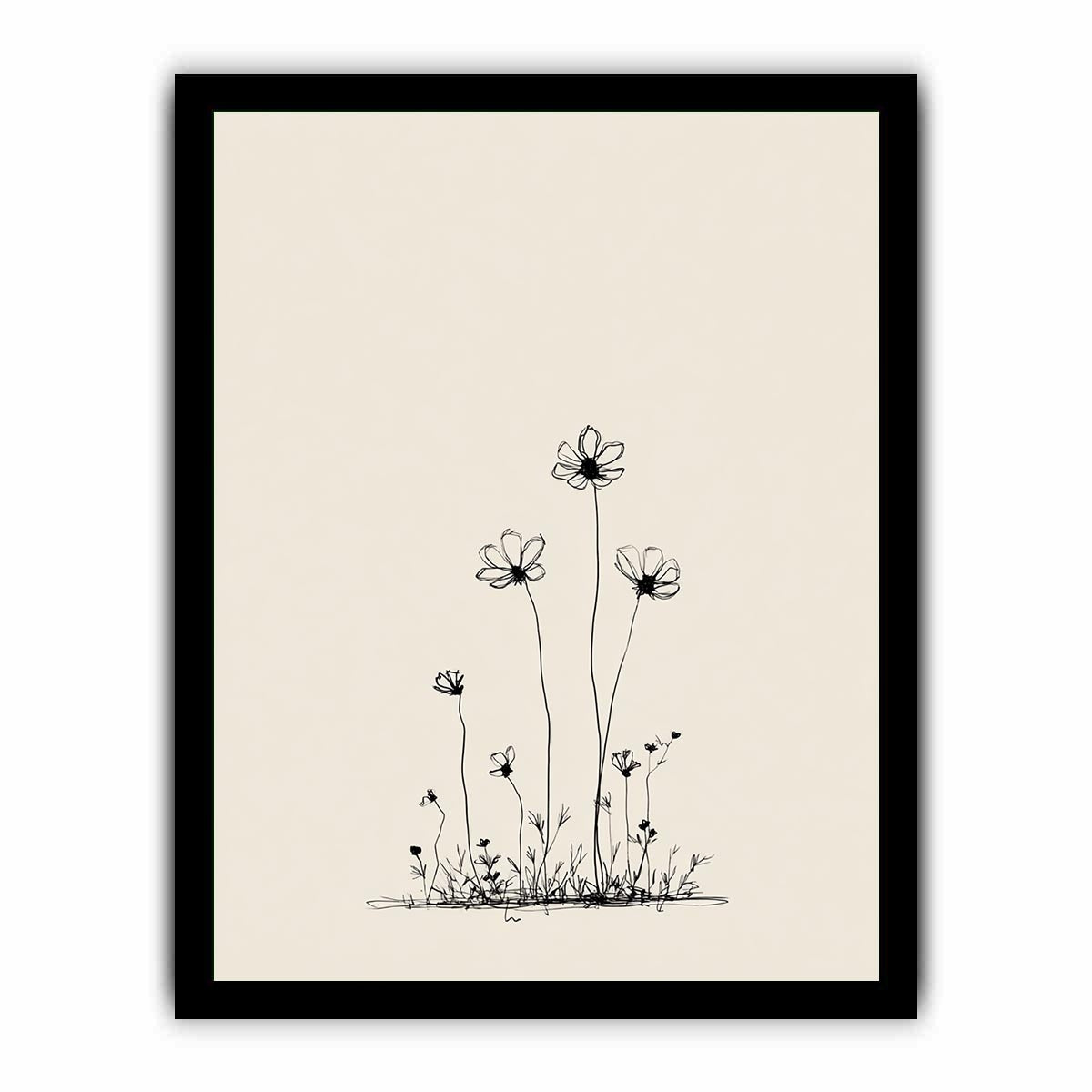 Minimalist wildflower line art for Scandinavian bedroom and office decor