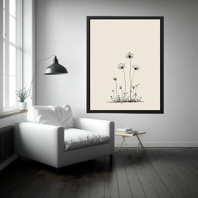 Minimalist wildflower line art for Scandinavian bedroom and office decor