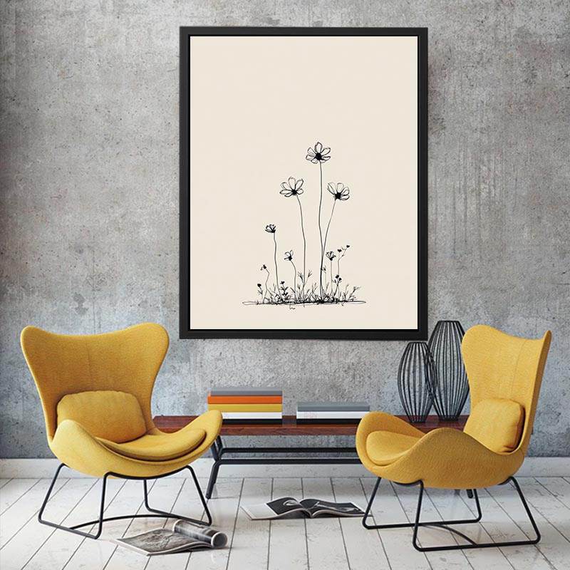 Minimalist wildflower line art for Scandinavian bedroom and office decor