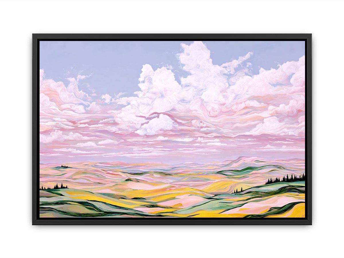 Colorful pastel landscape artwork with clouds for luxury living room decor