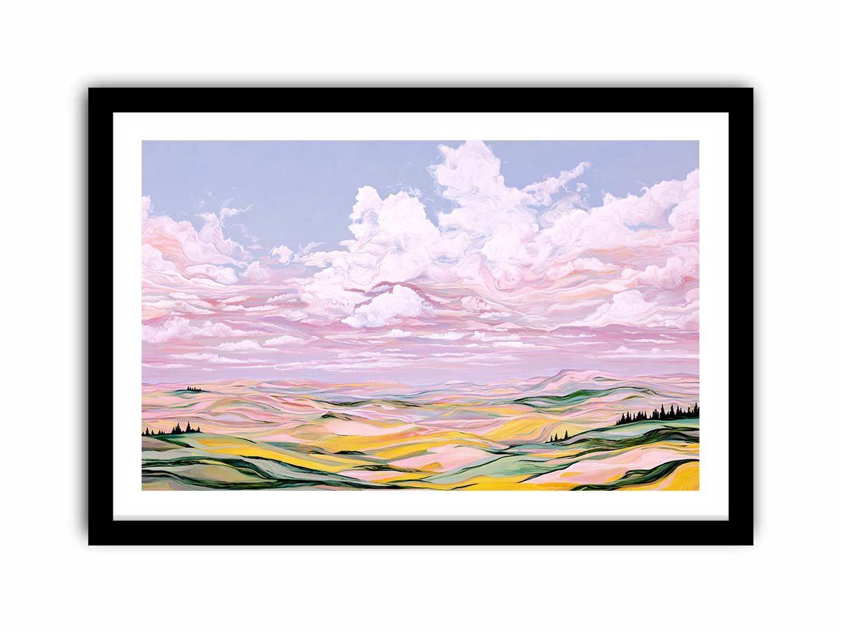 Colorful pastel landscape artwork with clouds for luxury living room decor