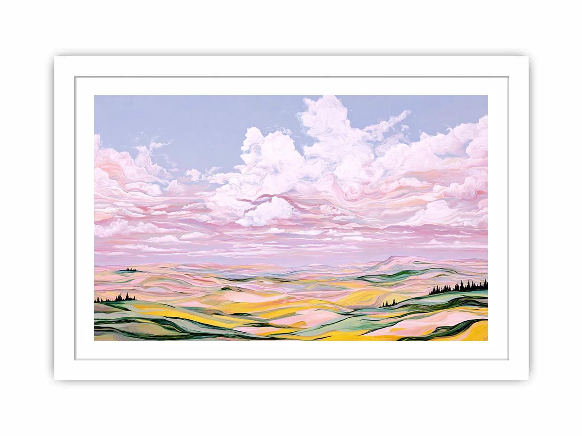 Colorful pastel landscape artwork with clouds for luxury living room decor