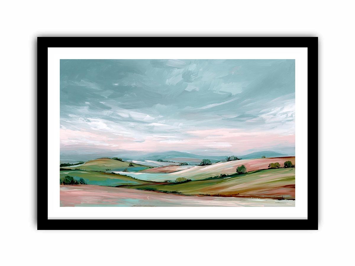 Rolling countryside landscape canvas art with open sky for modern home decor