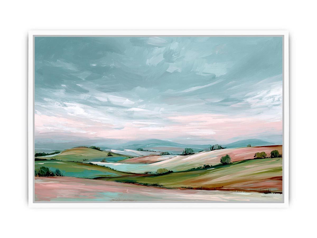 Rolling countryside landscape canvas art with open sky for modern home decor