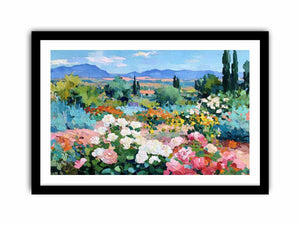 Impressionist rose garden landscape canvas art for elegant living room decor