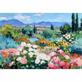 Impressionist rose garden landscape canvas art for elegant living room decor
