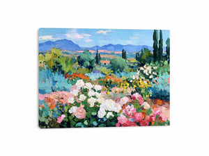 Impressionist rose garden landscape canvas art for elegant living room decor