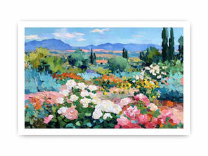 Impressionist rose garden landscape canvas art for elegant living room decor