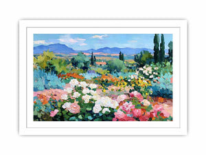 Impressionist rose garden landscape canvas art for elegant living room decor