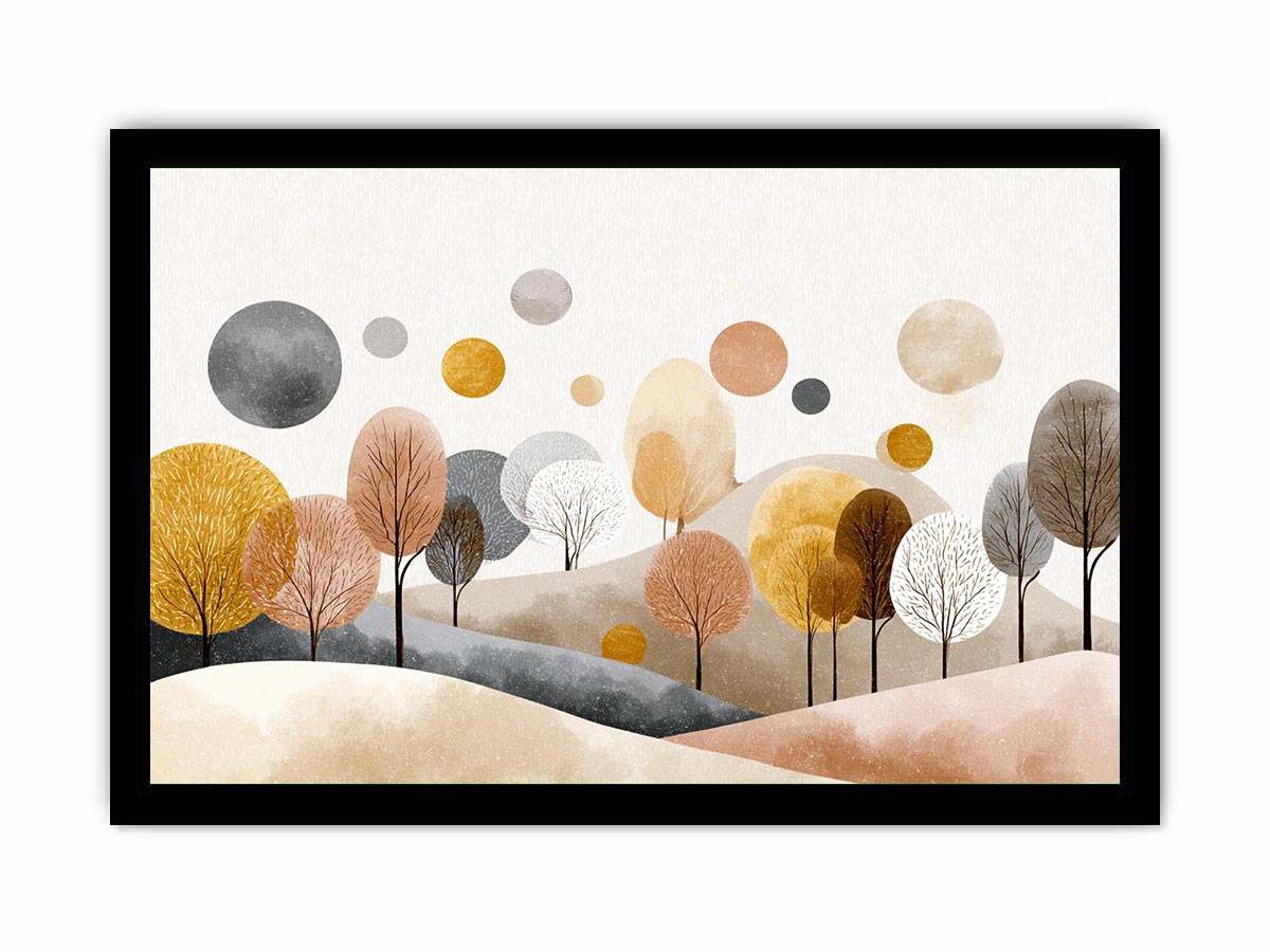 Abstract woodland trees artwork in neutral tones for modern bedroom decor