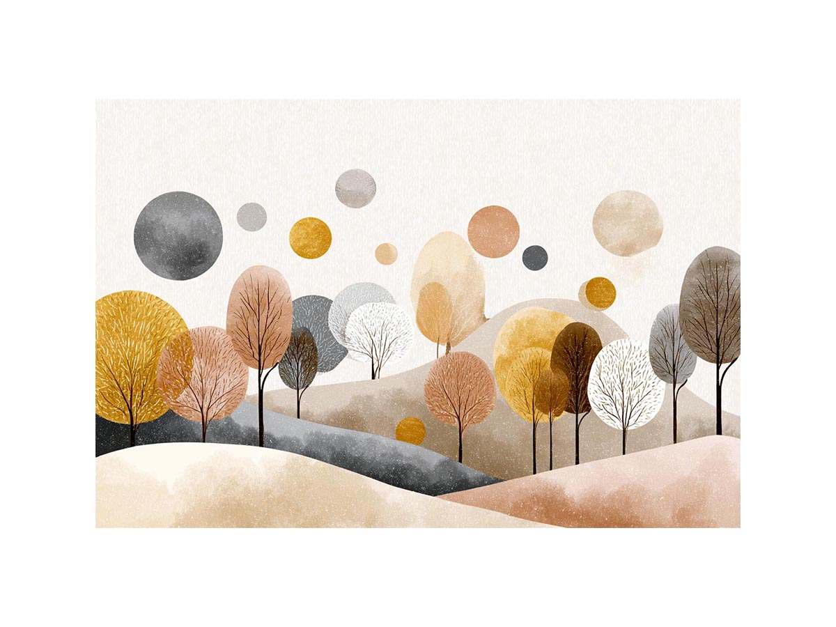 Abstract woodland trees artwork in neutral tones for modern bedroom decor