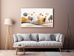 Abstract woodland trees artwork in neutral tones for modern bedroom decor