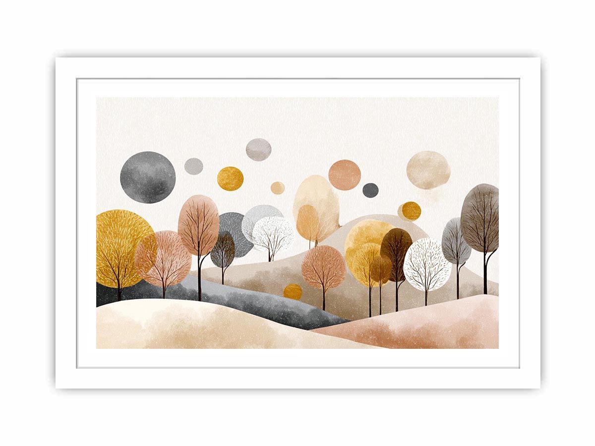 Abstract woodland trees artwork in neutral tones for modern bedroom decor