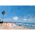 Coastal beach artwork with palm tree and ocean for modern living room decor