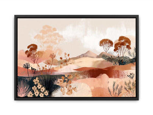 Abstract desert botanical artwork in earthy tones for modern bedroom decor