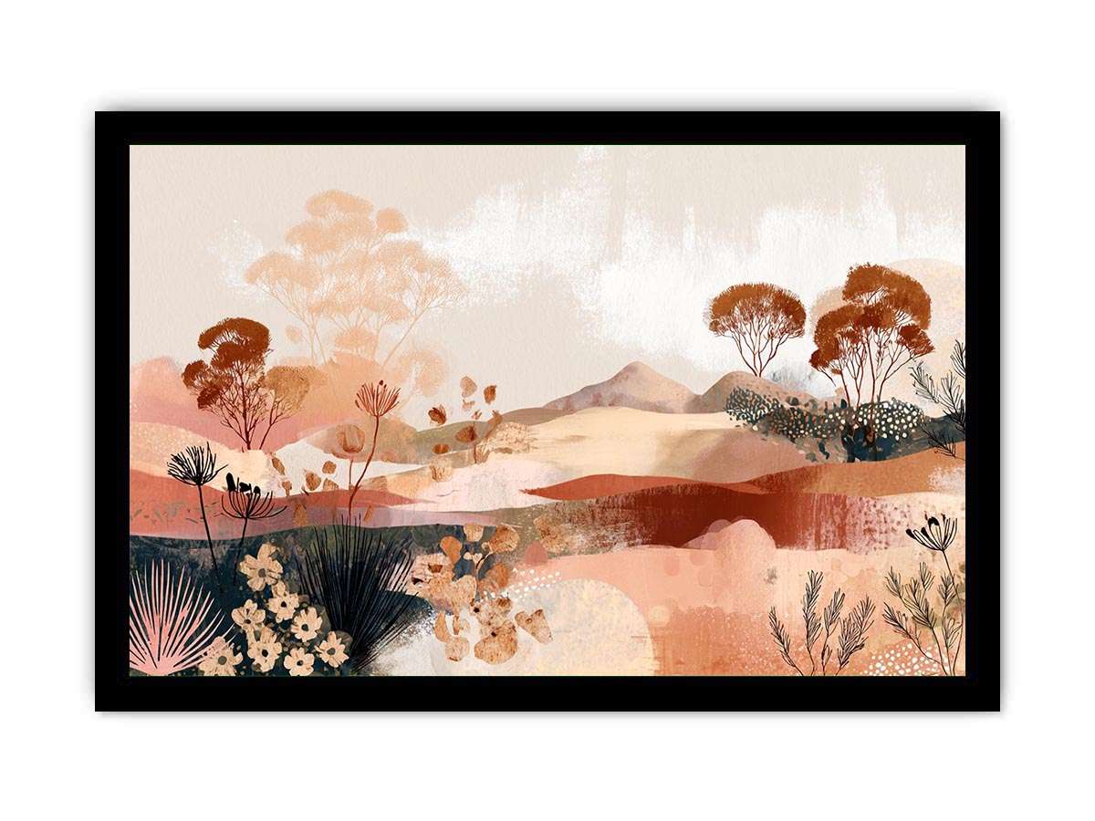 Abstract desert botanical artwork in earthy tones for modern bedroom decor