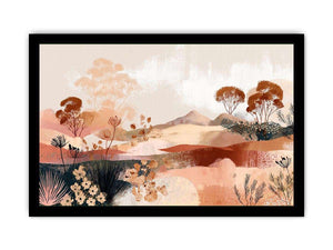 Abstract desert botanical artwork in earthy tones for modern bedroom decor