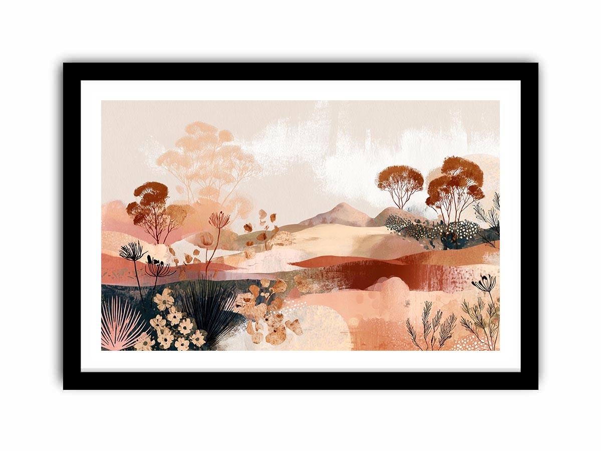 Abstract desert botanical artwork in earthy tones for modern bedroom decor