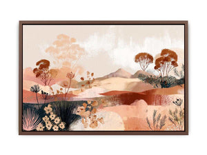 Abstract desert botanical artwork in earthy tones for modern bedroom decor