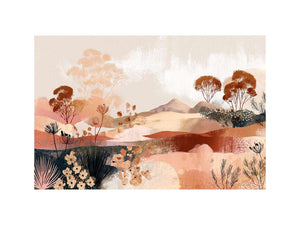 Abstract desert botanical artwork in earthy tones for modern bedroom decor