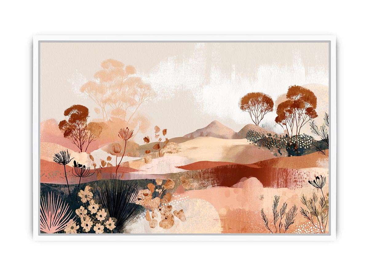Abstract desert botanical artwork in earthy tones for modern bedroom decor