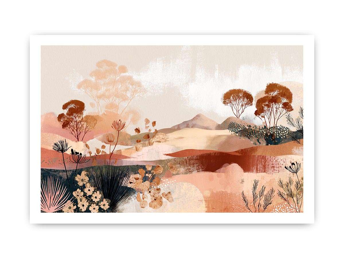 Abstract desert botanical artwork in earthy tones for modern bedroom decor