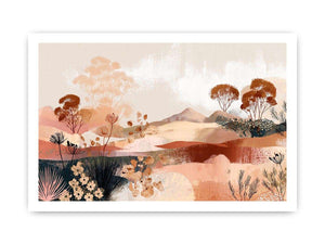 Abstract desert botanical artwork in earthy tones for modern bedroom decor