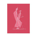 Modern white line art dancing couple on pink canvas for stylish bedroom or hallway decor.