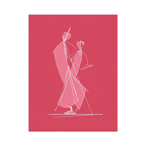 Modern white line art dancing couple on pink canvas for stylish bedroom or hallway decor.