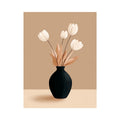 Minimalist black vase with white flowers canvas art for neutral modern bedroom decor.