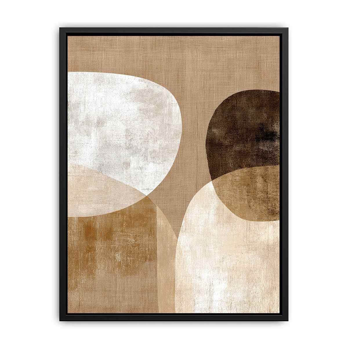 Neutral abstract canvas art with earthy circles and textured shapes for modern living room decor.