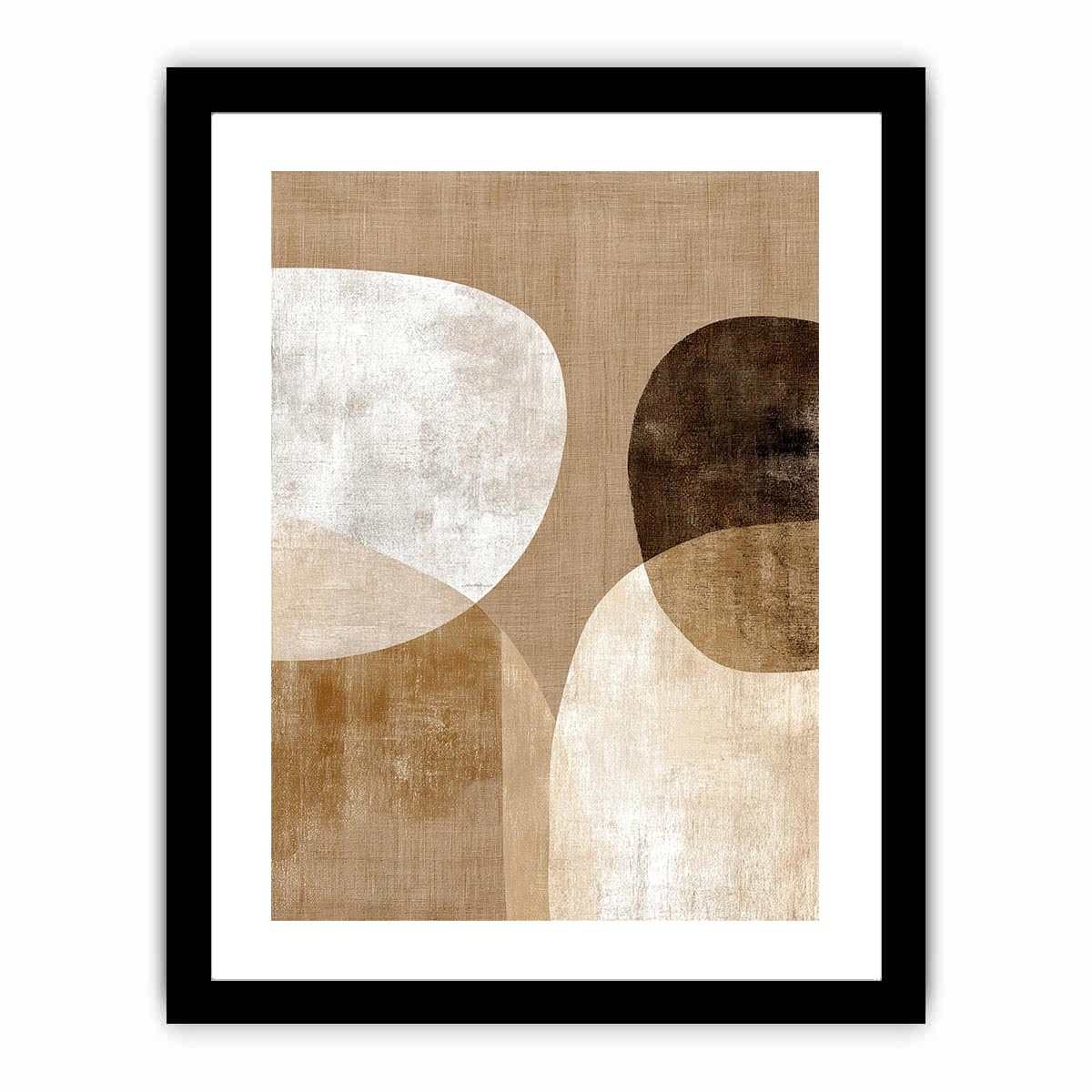 Neutral abstract canvas art with earthy circles and textured shapes for modern living room decor.
