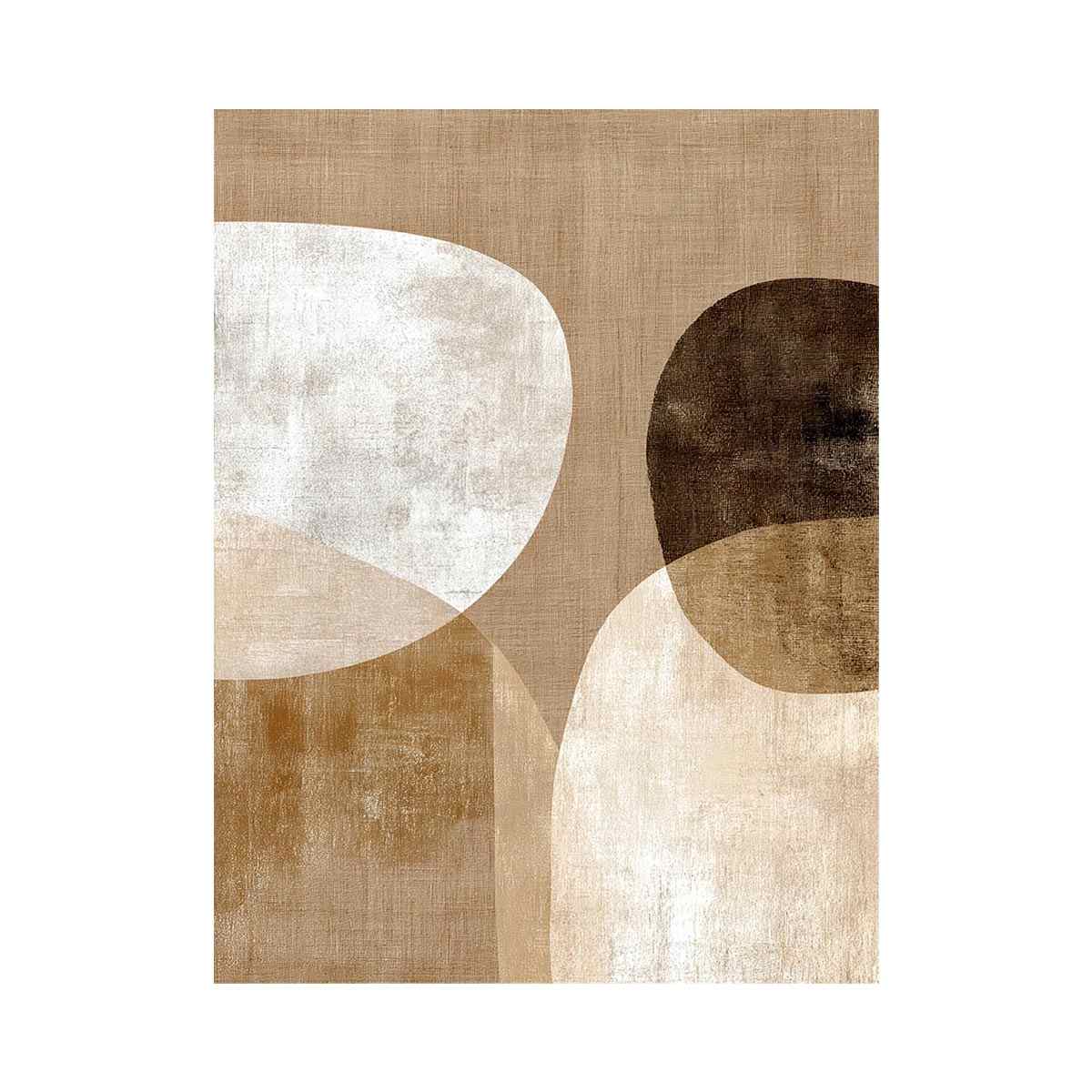 Neutral abstract canvas art with earthy circles and textured shapes for modern living room decor.