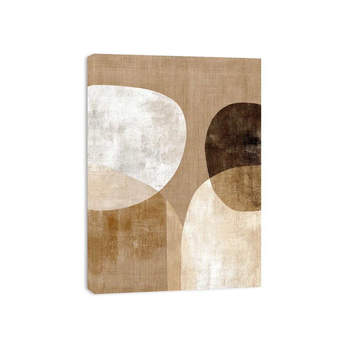 Neutral abstract canvas art with earthy circles and textured shapes for modern living room decor.