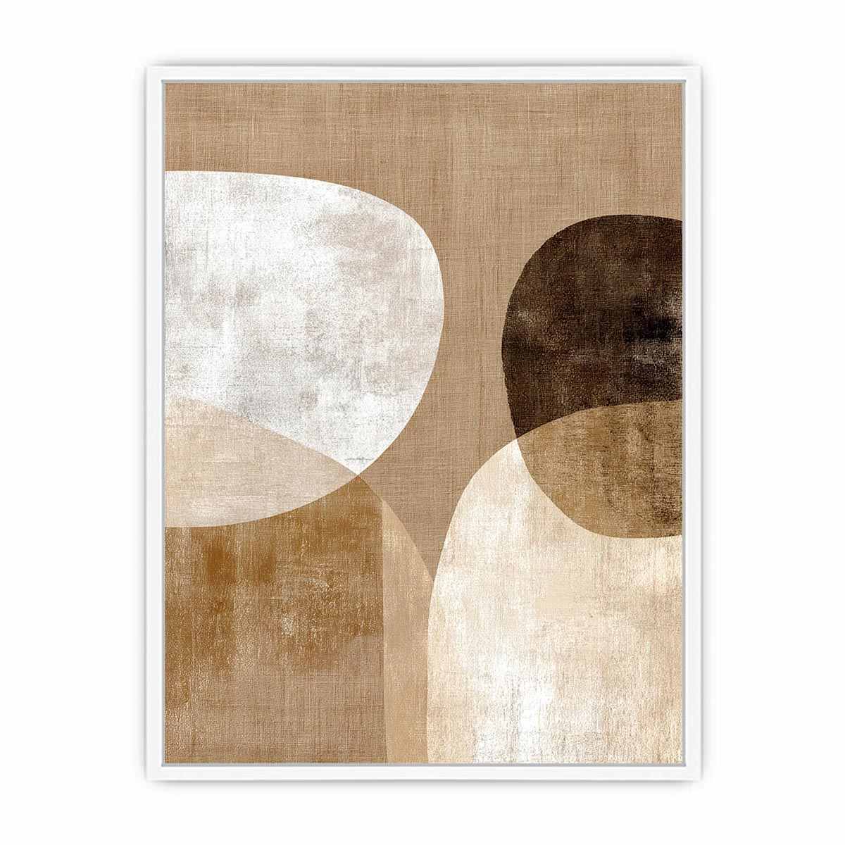 Neutral abstract canvas art with earthy circles and textured shapes for modern living room decor.