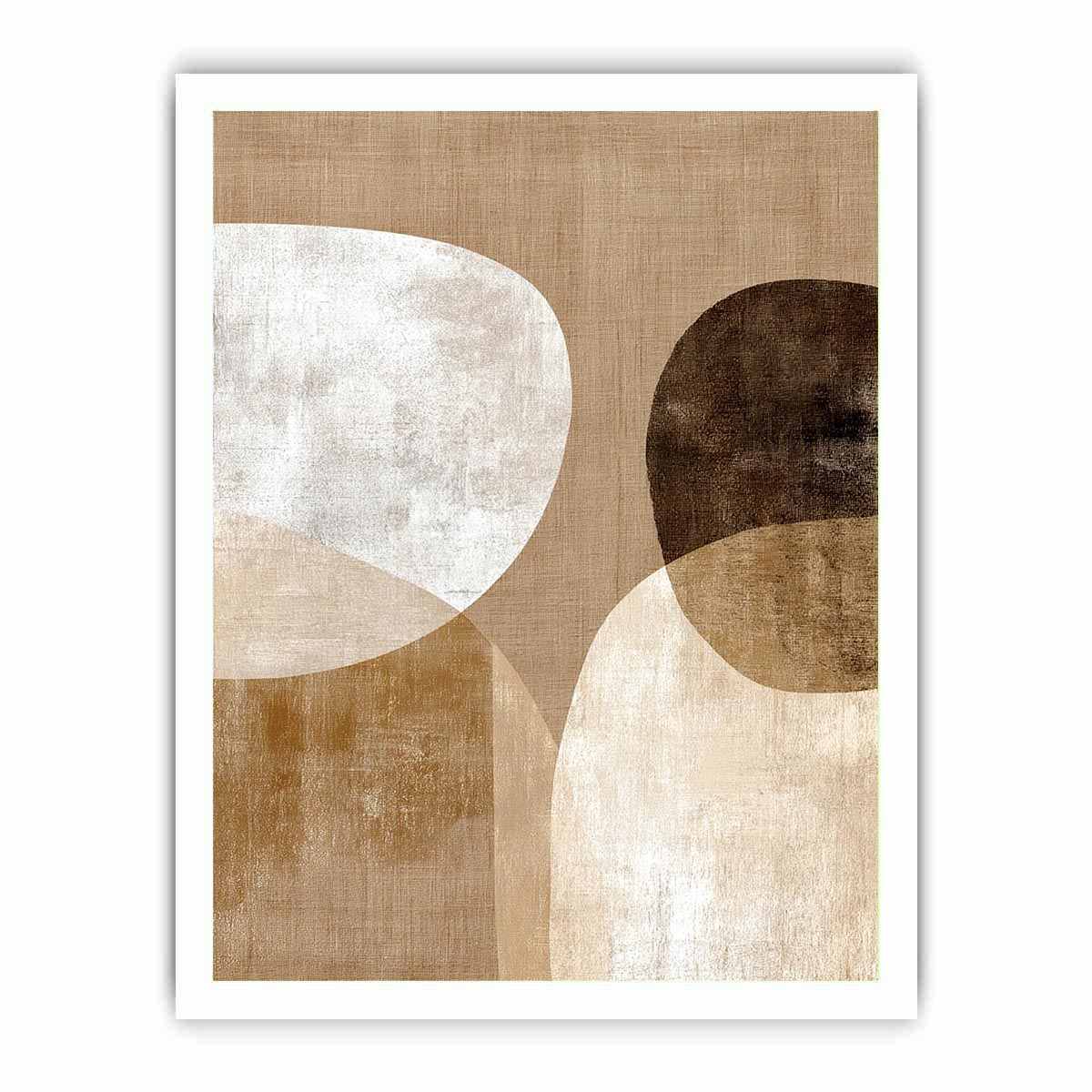 Neutral abstract canvas art with earthy circles and textured shapes for modern living room decor.