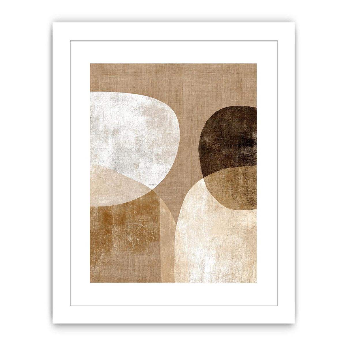 Neutral abstract canvas art with earthy circles and textured shapes for modern living room decor.