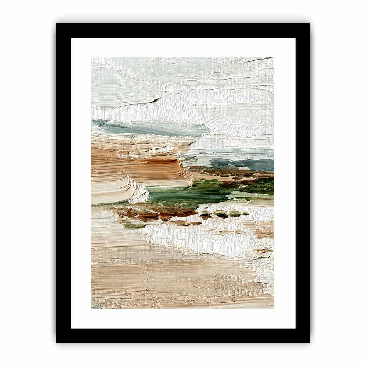 Textured coastal abstract canvas art with soft ocean and sand tones for serene bedroom decor.