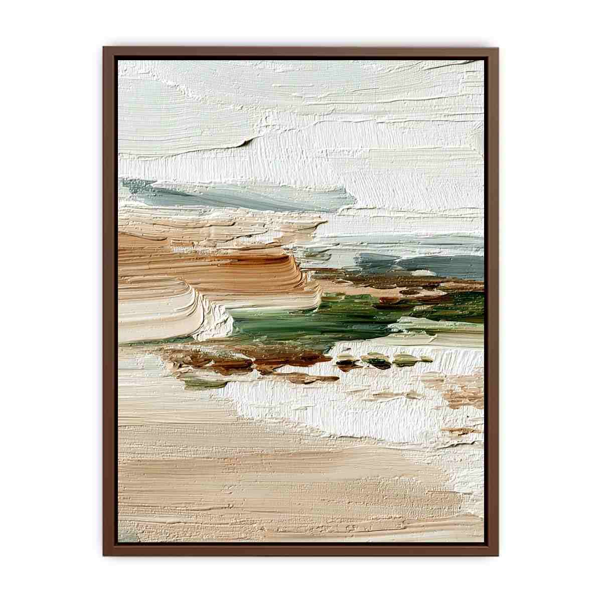 Textured coastal abstract canvas art with soft ocean and sand tones for serene bedroom decor.