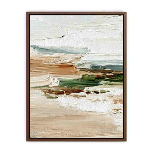 Textured coastal abstract canvas art with soft ocean and sand tones for serene bedroom decor.