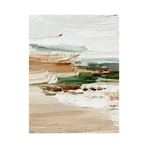 Textured coastal abstract canvas art with soft ocean and sand tones for serene bedroom decor.