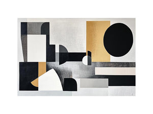 Abstract geometric black and gold canvas art for modern living room decor.
