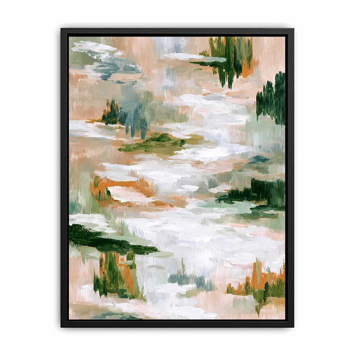 Sage green abstract canvas art with layered brushstrokes for fresh modern living room decor.