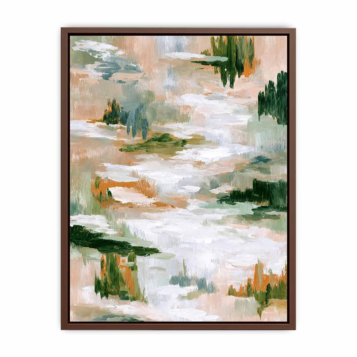 Sage green abstract canvas art with layered brushstrokes for fresh modern living room decor.